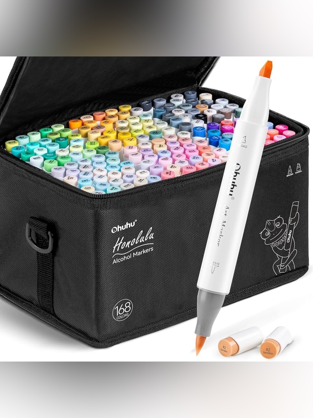 Ohuhu Honolulu 168-Color Alcohol Brush Marker Set - Multicolor